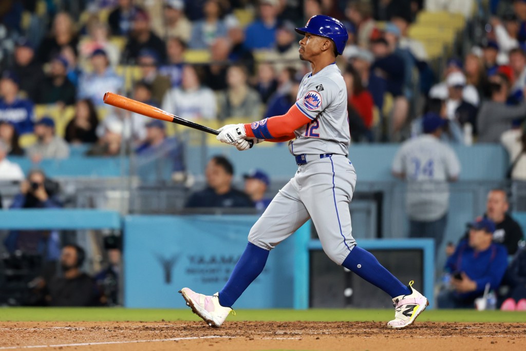 Francisco Lindor, hitting a homer during the Mets' previous series vs. the Dodgers, is slowly starting to regain his lefty hitting stroke.