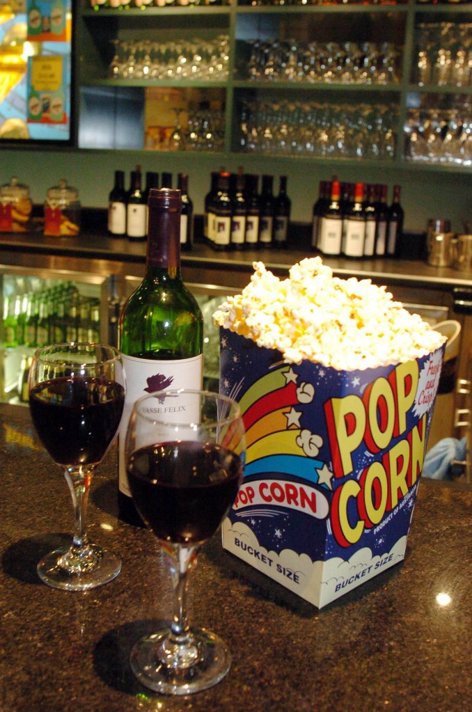 Popcorn and wine at the bar