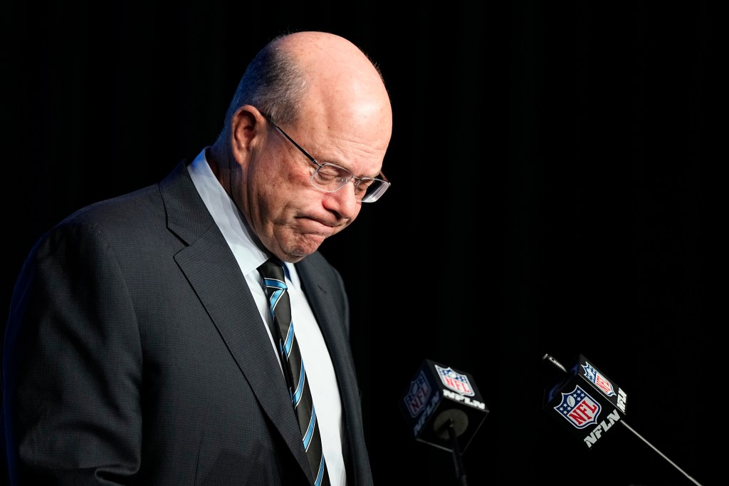 Carolina Panthers owner David Tepper speaks during tan NFL football news conference Tuesday, Nov. 28, 2023, in Charlotte, N.C.