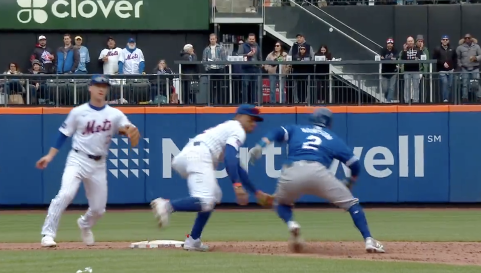 Garrett Hampson used some crafty moves on the bases for the Royals after the Mets had him picked off.