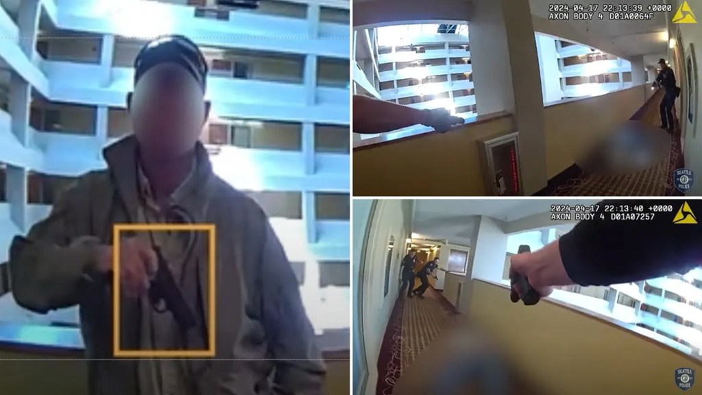 Dramatic bodycam footage shows the moment police in Seattle gunned down an alleged sex predator who pulled a gun on them during a sting operation.