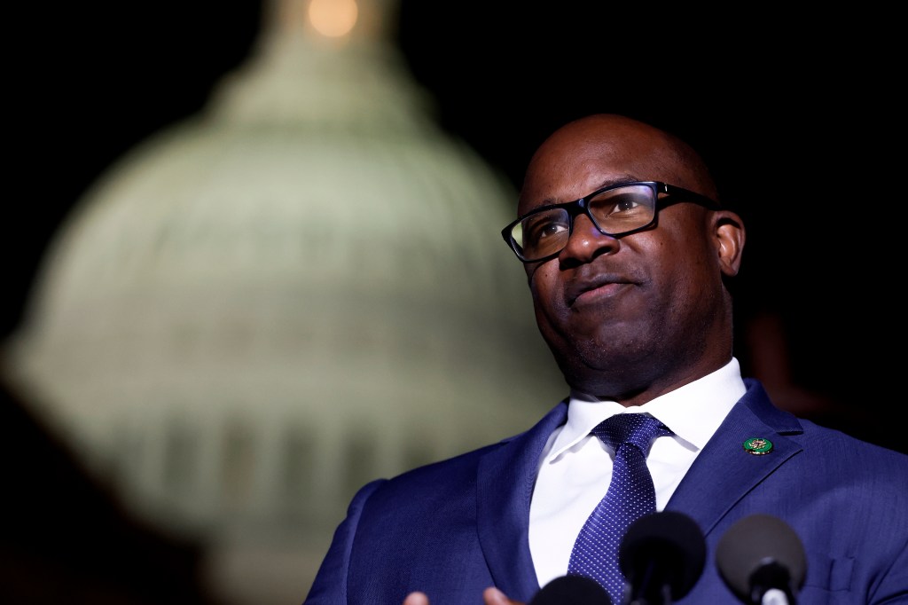 Rep. Jamaal Bowman (D-NY) speaks at a news conference calling for a ceasefire in Gaza outside the U.S. Capitol building on November 13, 2023 in Washington, DC.