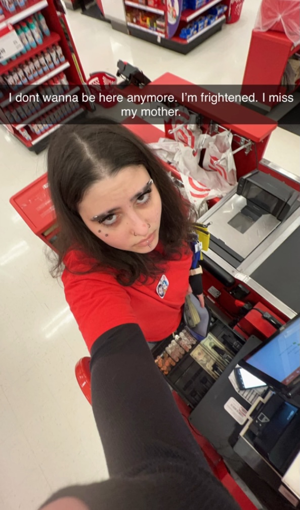 Ket, who's only worked at Target for two months, posted footage of her chaotic day at work where she had to run the store by herself. 