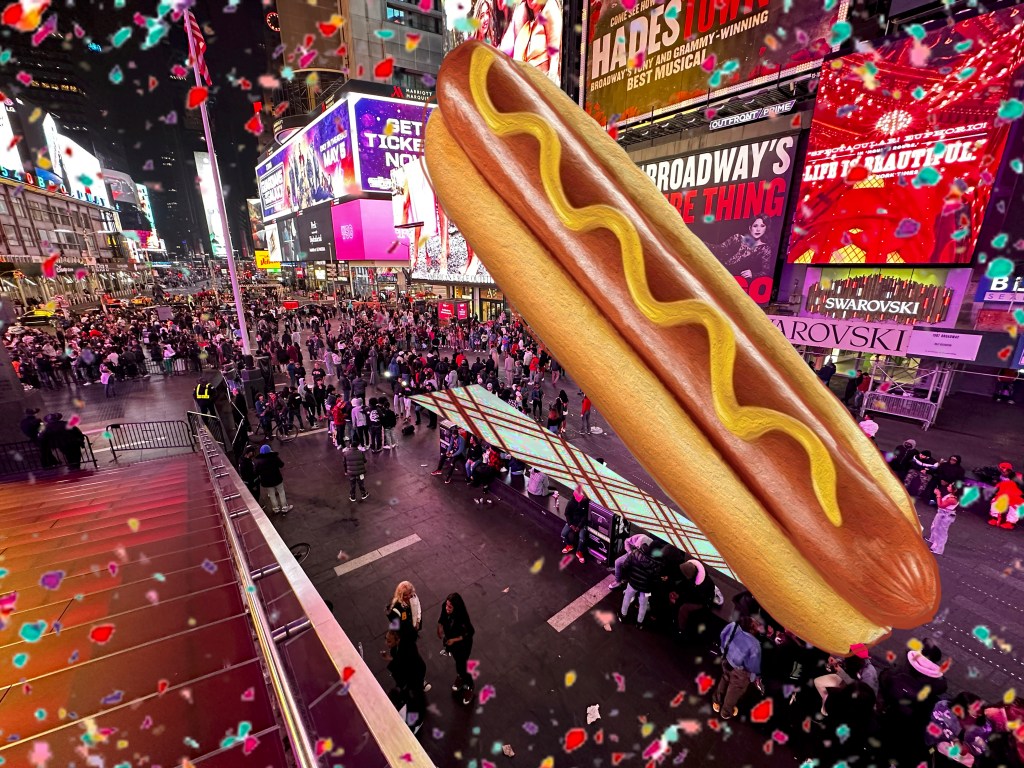 Another angle of the artist's rendering of the gigantic hot dog in Times Square. 