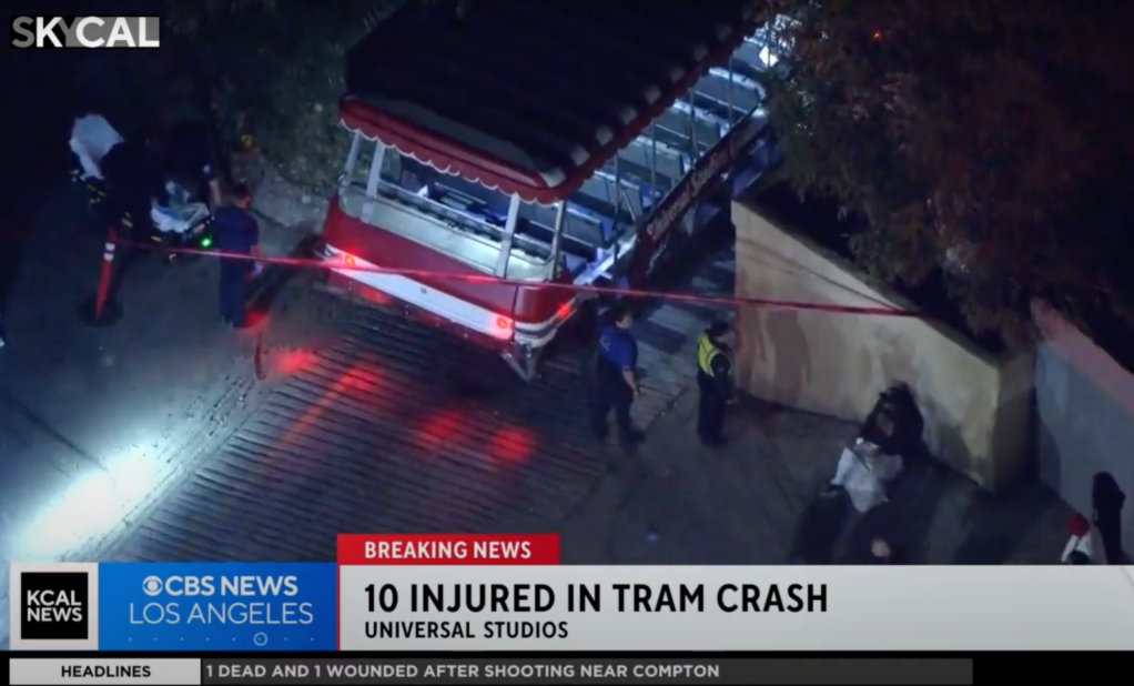 A tram accident at Universal Studios Hollywood in Los Angeles injured 15 people Saturday night, authorities and the company said.