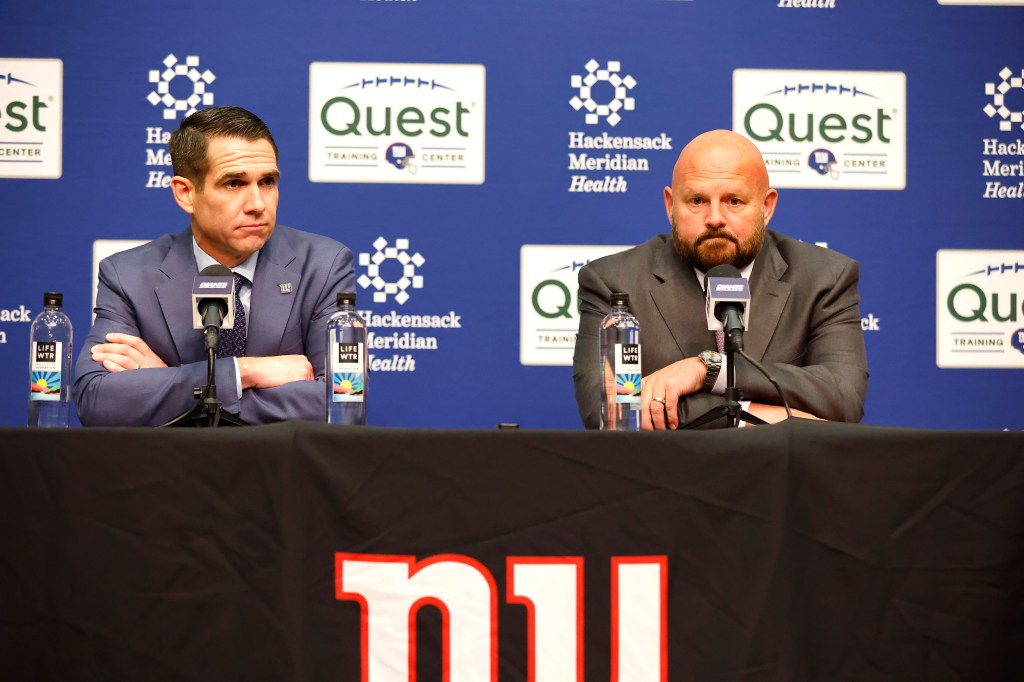 Giants general manager Joe Schoen and head coach Brian Dabol answer from reporters about draft pick Malik Nabers.