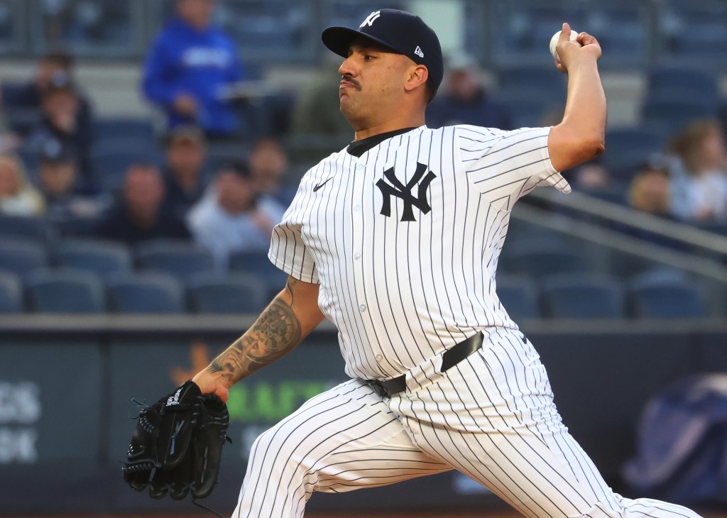 Nestor Cortes pitches during the Yankees' loss to the A's on April 24, 2024. 