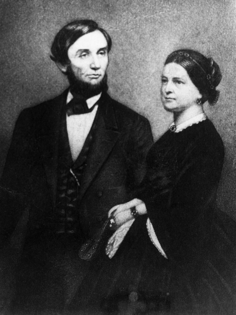 (Original Caption) Ca. 1861: Abraham Lincoln (1809-1865), and his wife, Mary Todd Lincoln (1818-1882), in an illustration done shortly after they moved into the White House. He was President from (1861-1865).