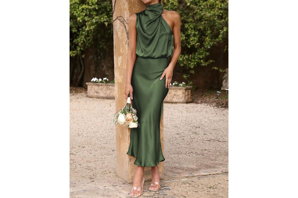 A green dress on a woman on Amazon.