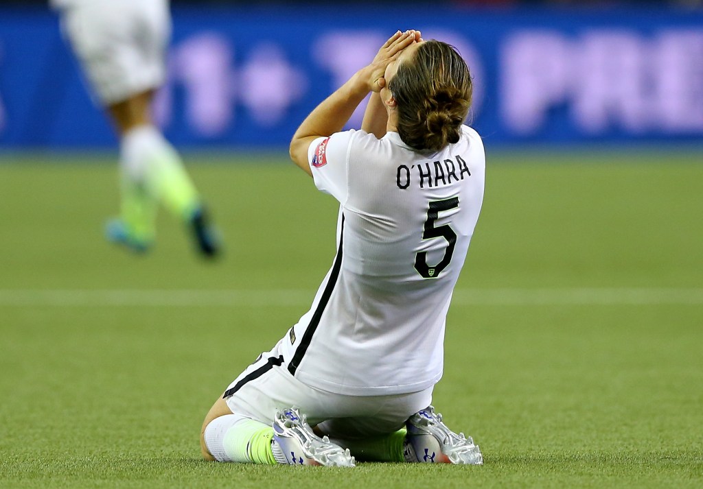 Kelley O'Hara #5 of the United States after USA defeats Germany 2-0 in the FIFA Women's World Cup 2015 Semi-Final Match