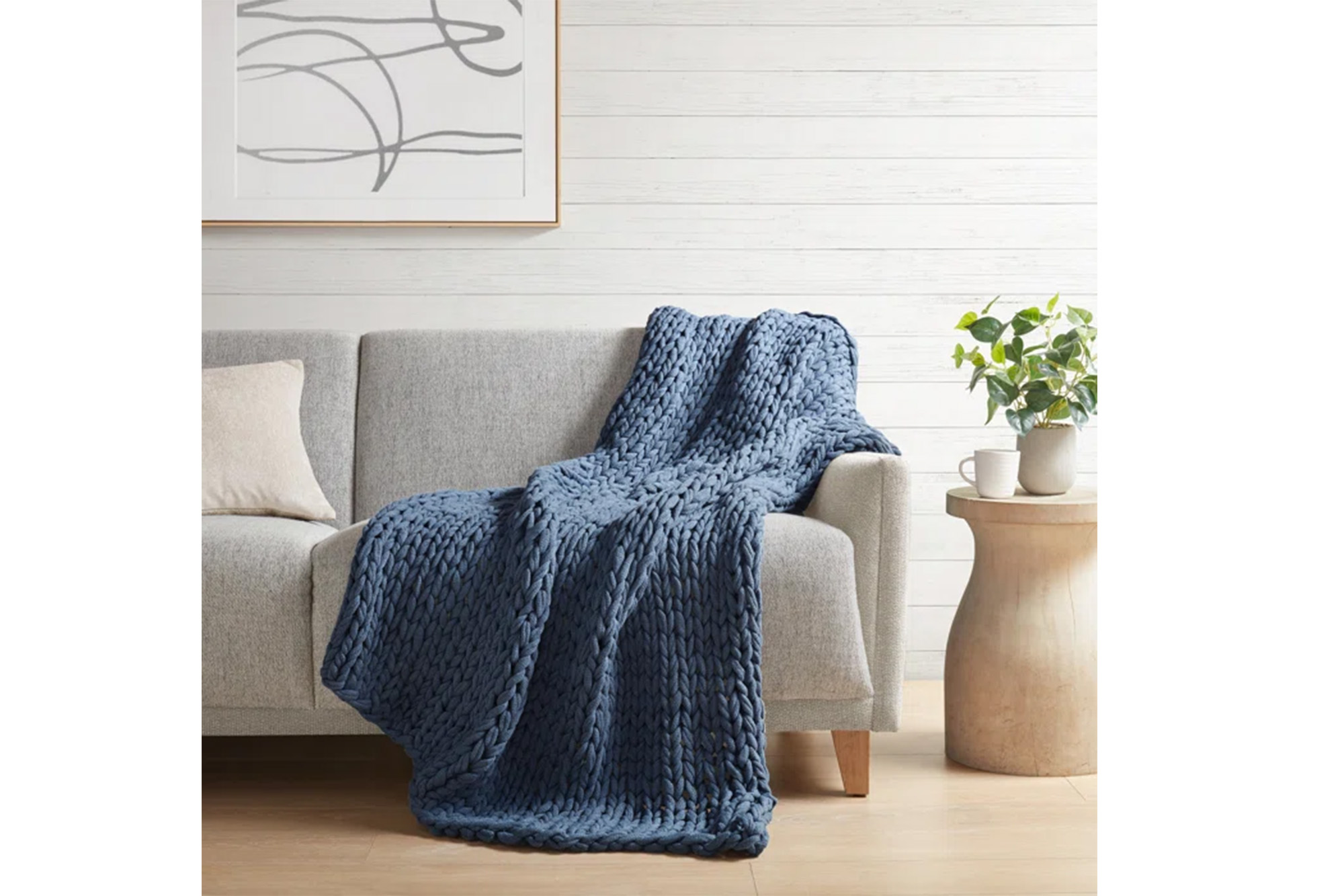 A chunky knit throw 