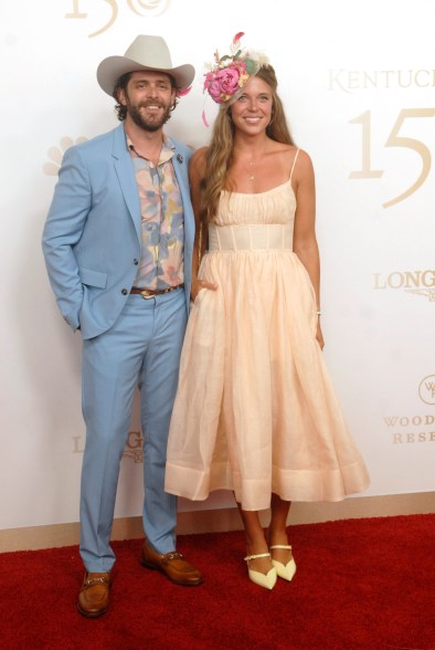 Thomas Rhett, left, poses on the 150th Kentucky Derby