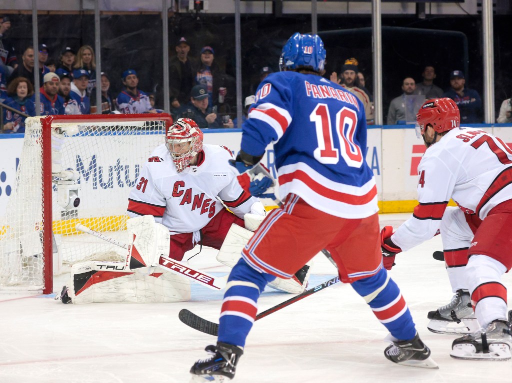 Artemi Panarin scores during the Rangers' Game 1 win over the Hurricanes on May 5, 2024.