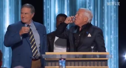 Bill Belichick and Robert Kraft share a shot during the Roast of Tom Brady on Sunday.