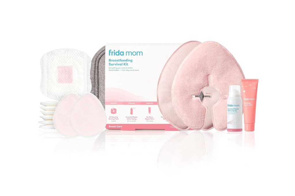 A breast feeding kit with a box of breast feeding supplies