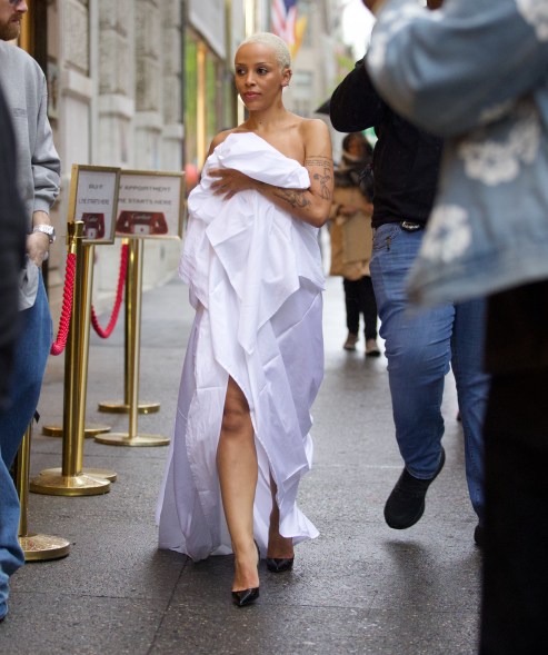 BEDDING BYE BYE: It seems like Doja Cat may have raided housekeeping’s cart for her NYC wardrobe.