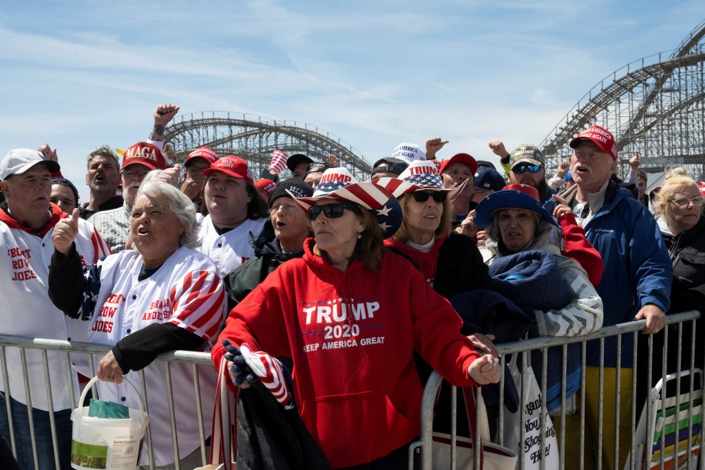 Supporters waiting in a crowd to attend a campaign rally for former U.S. president, Donald Trump, in Wildwood, New Jersey, on May 11, 2024.