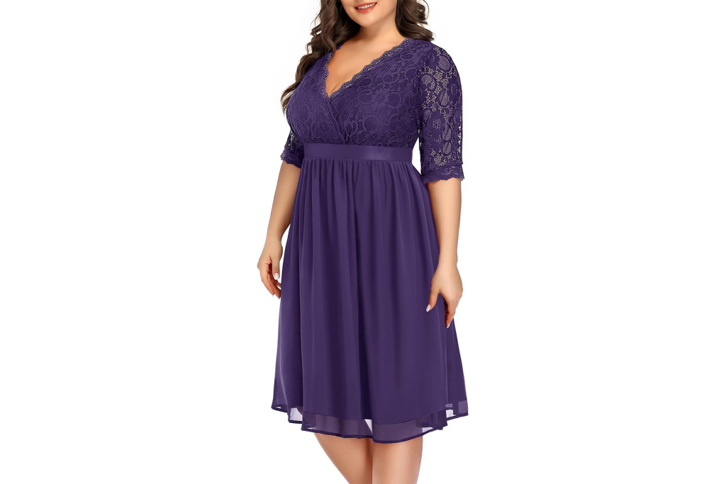 Pinup Fashion Lace Chiffon Midi Dress