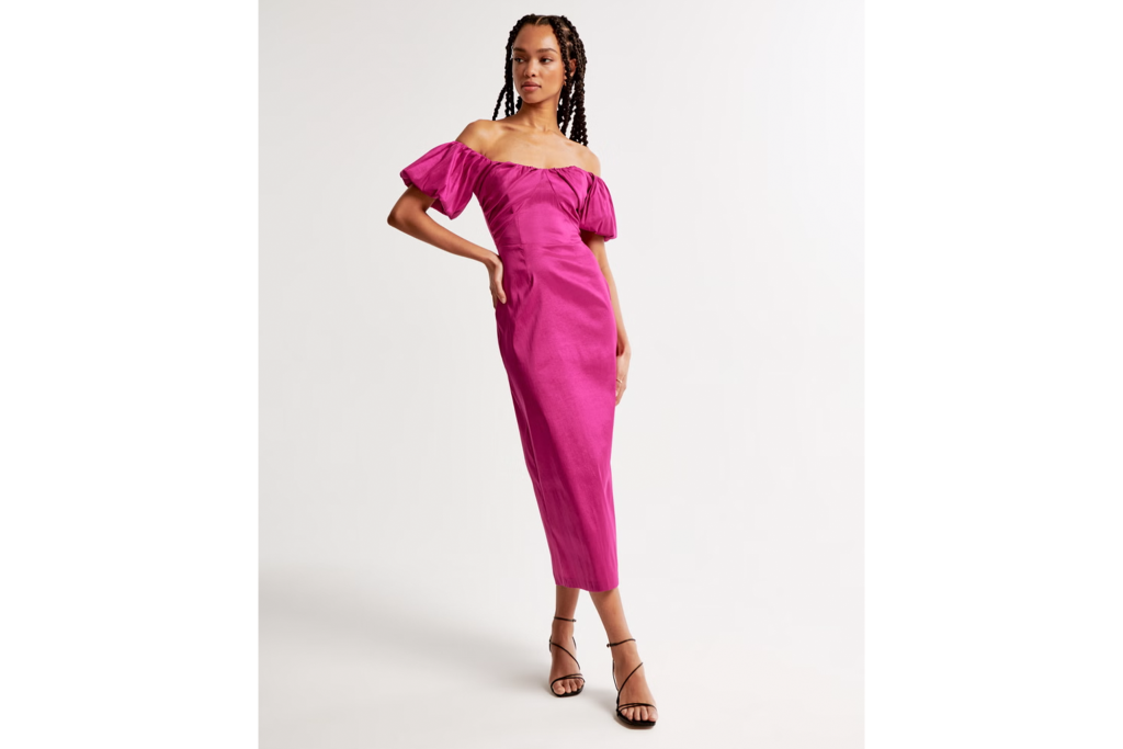 Abercrombie Taffeta Off-the-Shoulder Midi Dress