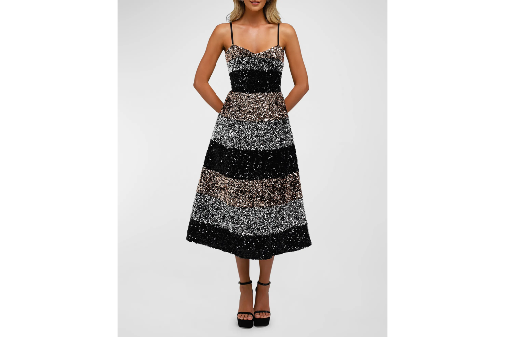 HELSI Jackie Sleeveless Striped Sequin Midi Dress