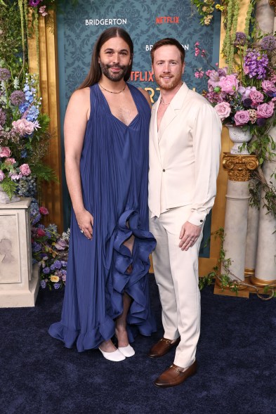 Jonathan van Ness and Mark Peacock attend the premiere of "Bridgerton" Season 3