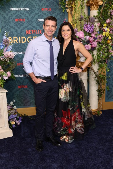 Scott Foley and Marika Domi attend the premiere of "Bridgerton" Season 3