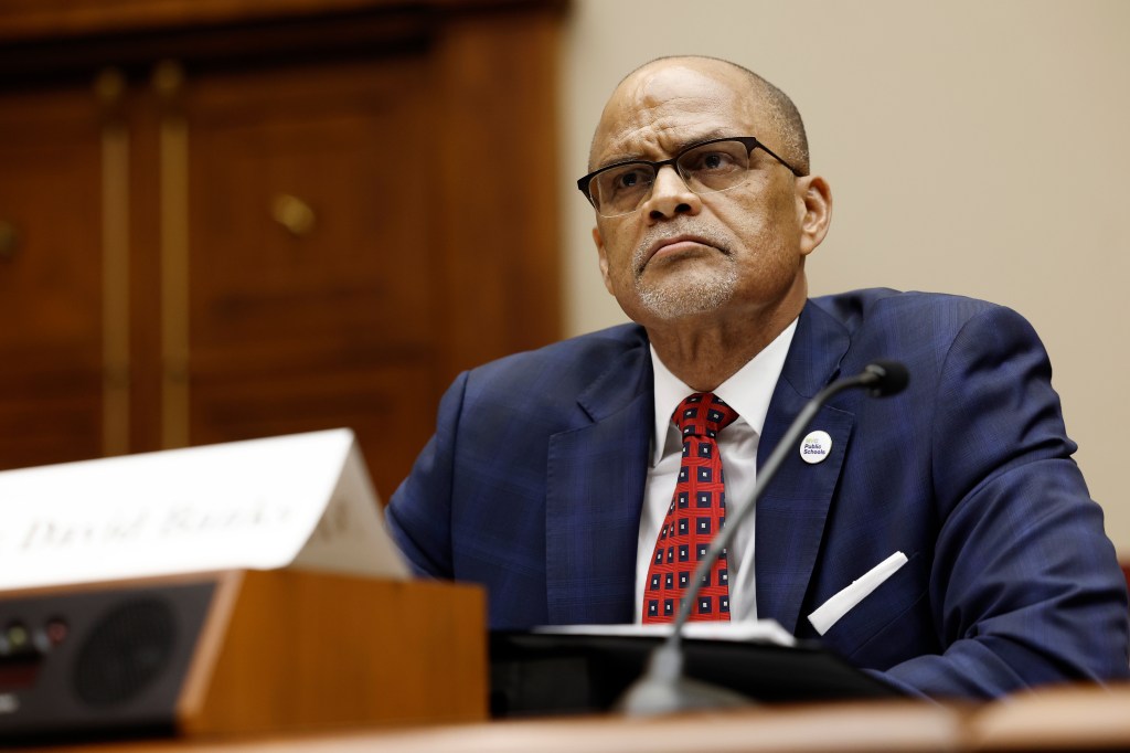 David Banks, chancellor of the New York City Department of Education, listens during a hearing with subcommittee members of the House Education and the Workforce Committee in the Rayburn House Office Building on May 08, 2024.