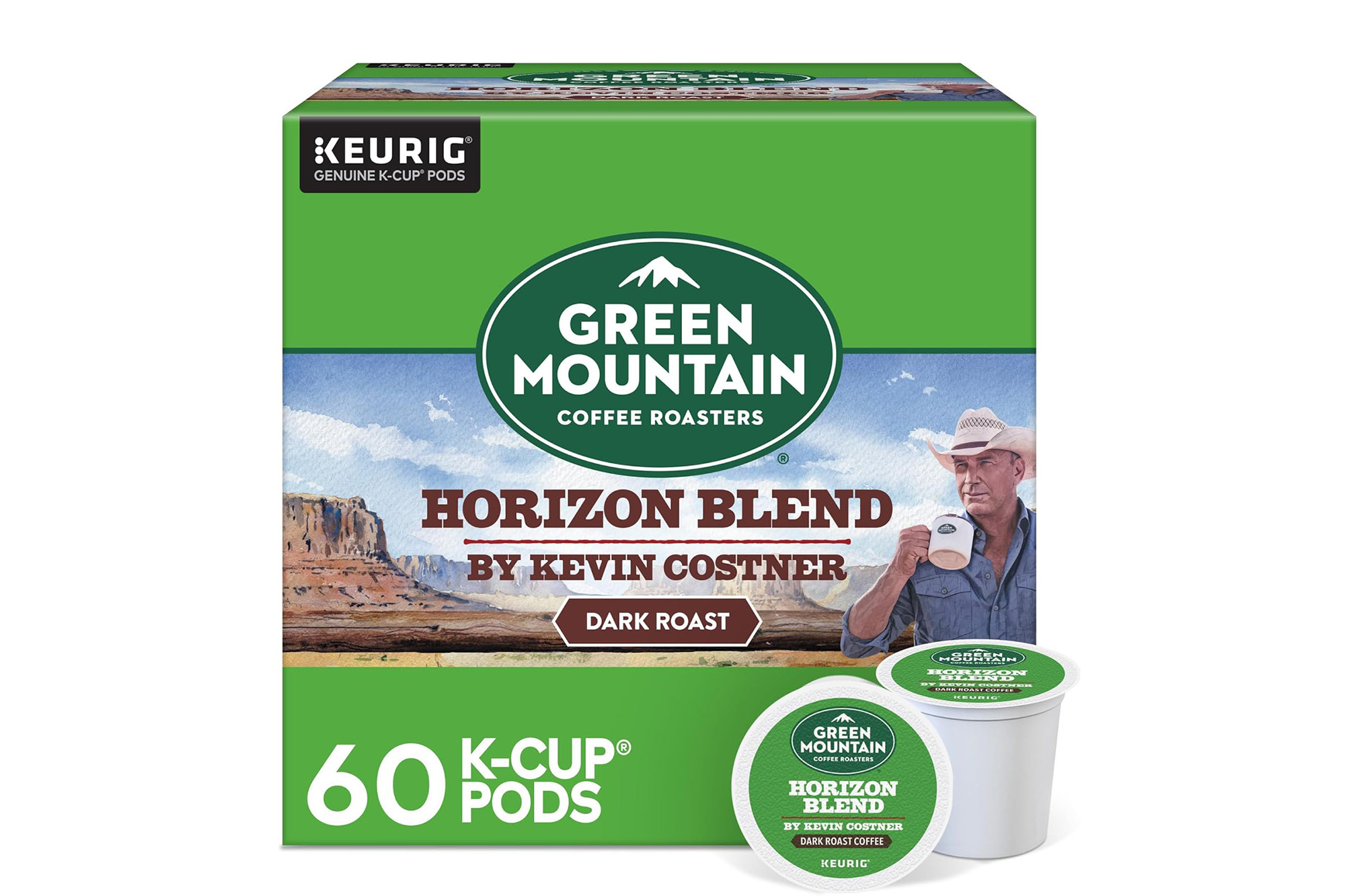 Green Mountain Coffee with Kevin Costner on the box