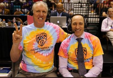 Bill Walton and Dave Pache broadcasting a Pac 12 game together.