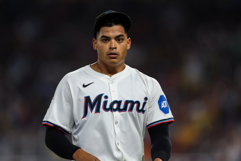 Jesus Luzardo #44 of the Miami Marlins during the game against the Pittsburgh Pirates on Opening Day at loanDepot park