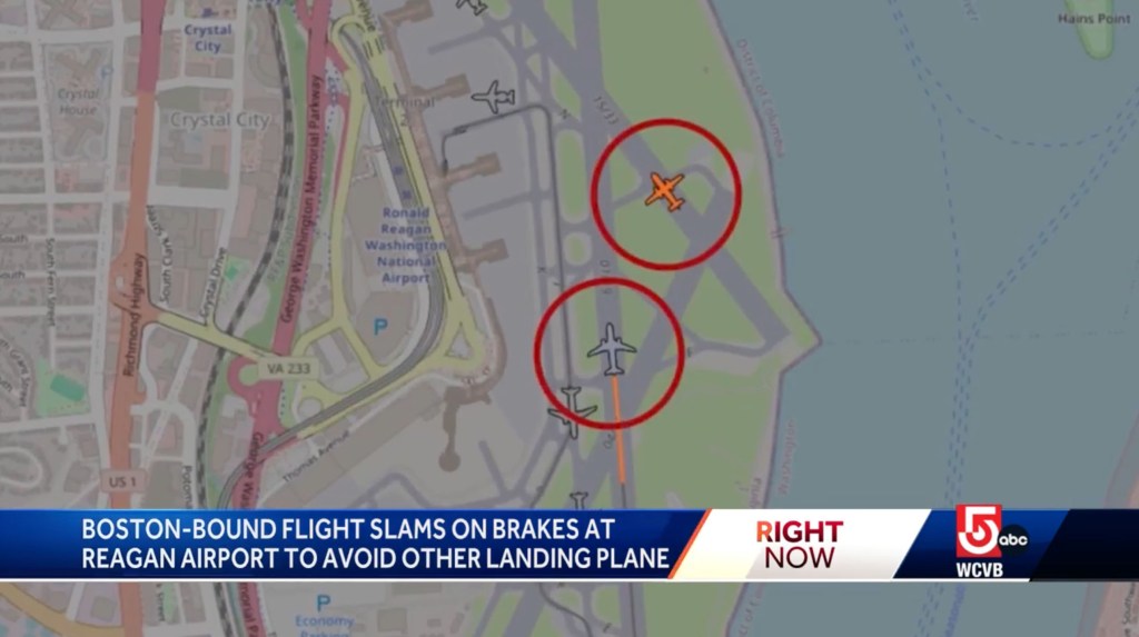 The near-miss unfolded after the American Airlines flight had been given clearance to take off at Virginia's Ronald Reagan Washington National Airport on Wednesday. 