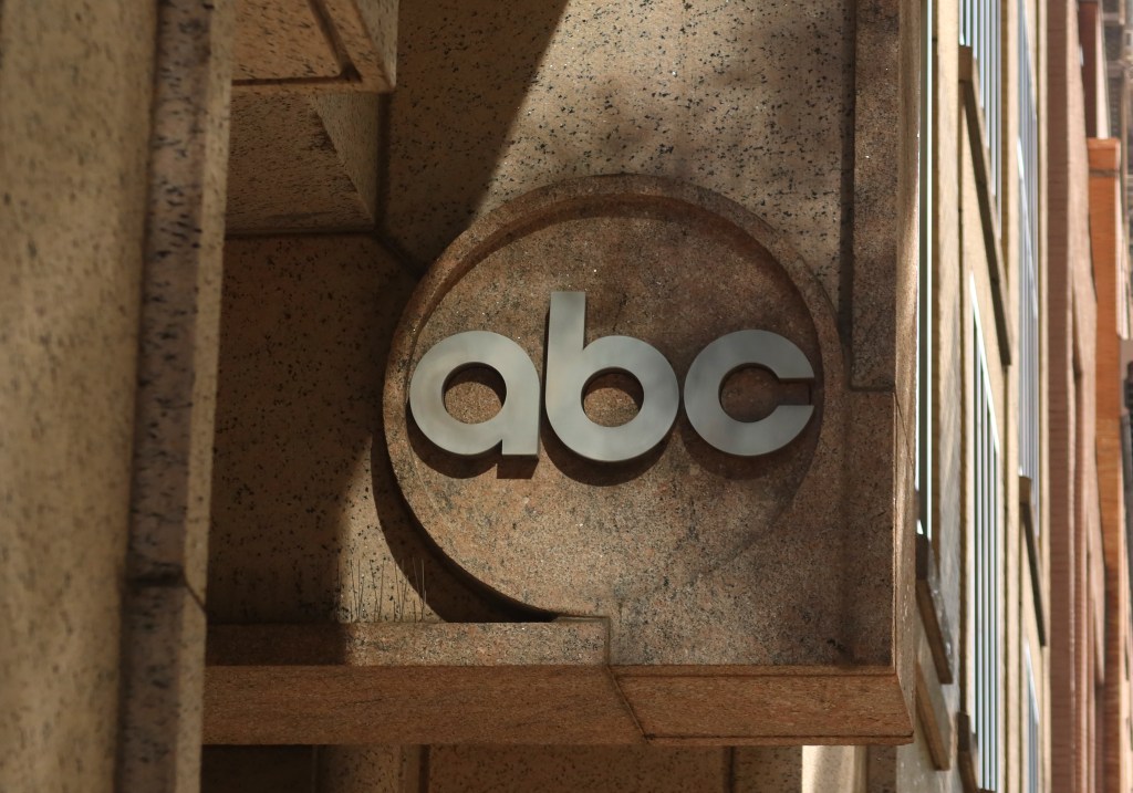 An ABC corporate logo hangs on the side of their building on 66th Street on September 20, 2023.