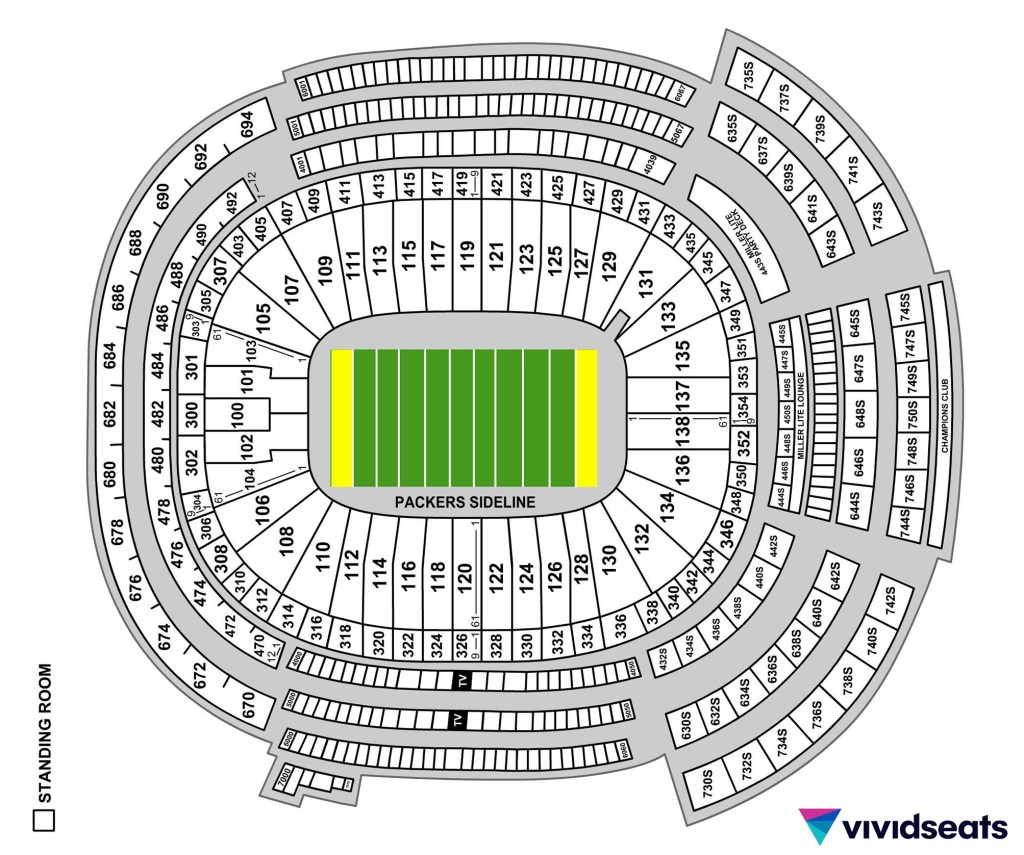 A map of the Green Bay Packers' Lambeau Field.