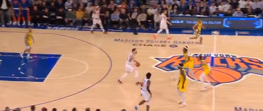 Isaiah Hartenstein hits a half-court shot at the buzzer before halftime of Game 1 between the Knicks and Pacers.