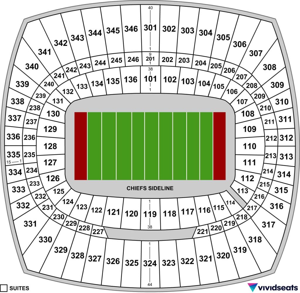 A map of Kansas City's GEHA Field at Arrowhead Stadium.