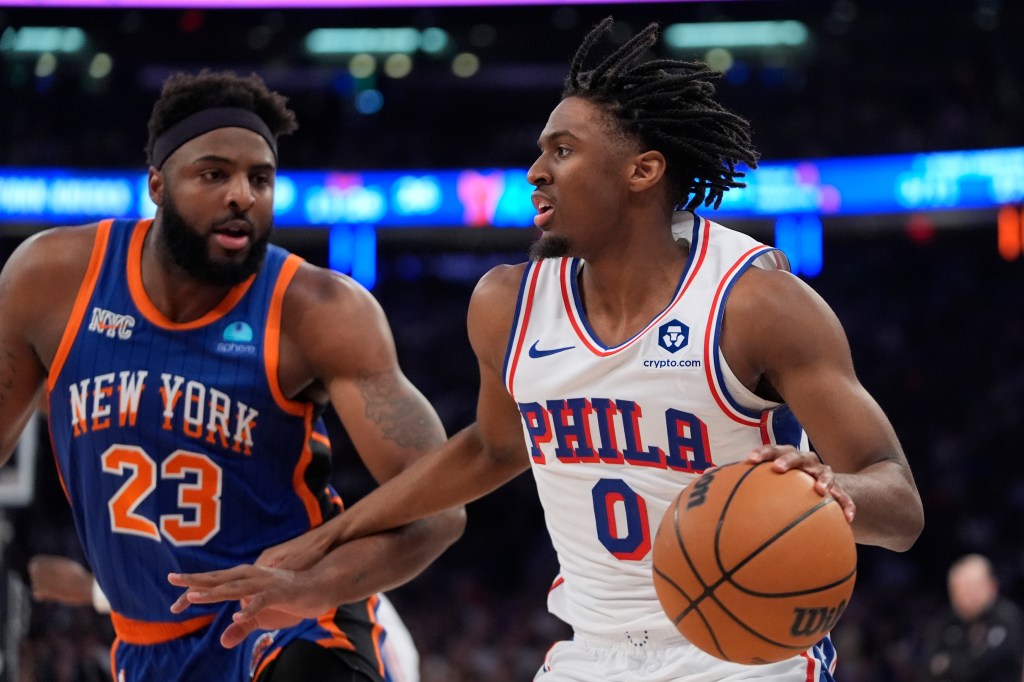 Mitchell Robinson, defending Tyrese Maxey earlier in the game, gave the 76ers star a chance to complete a four-point play by fouling him in the closing seconds of regulation in the Knicks' 112-106 Game 5 overtime loss to the 76ers.