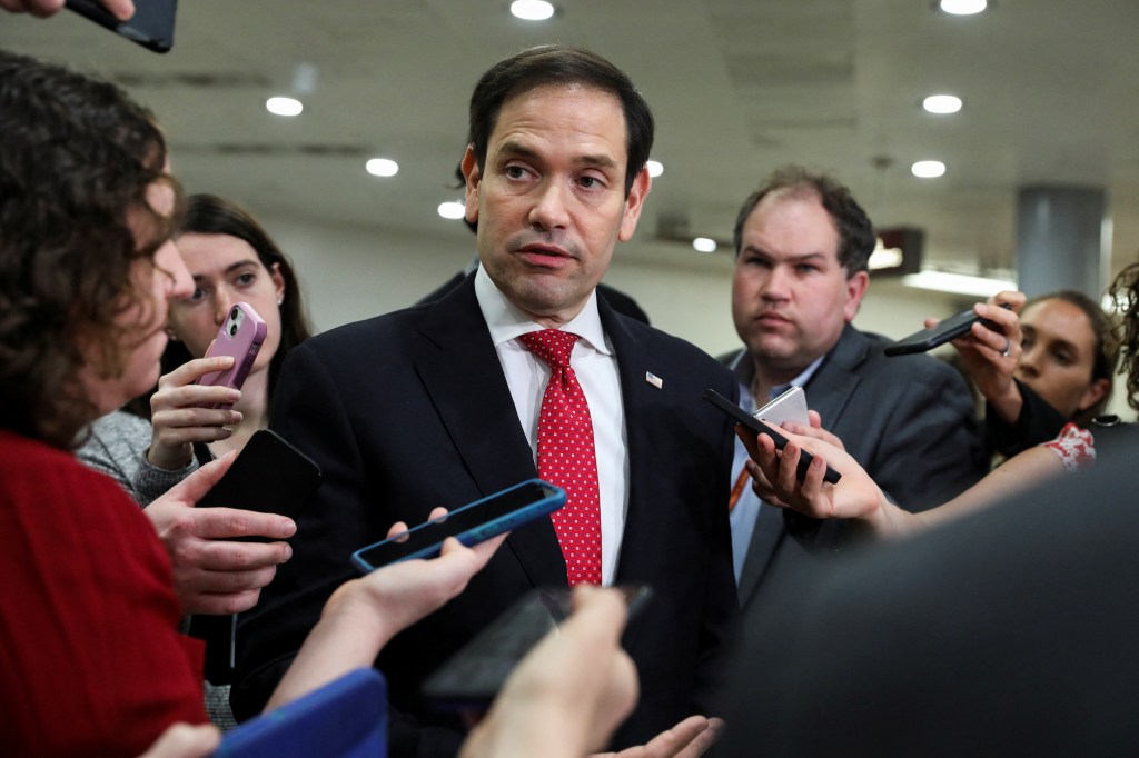 U.S. Senator Marco Rubio speaking to reporters about the leak of classified U.S. intelligence documents on the war in Ukraine at Capitol Hill