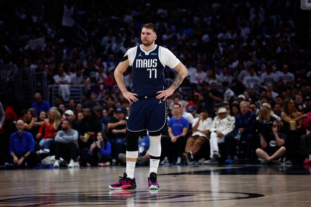 Luka Doncic #77 of the Dallas Mavericks during game five of the Western Conference First Round Playoffs at Crypto.com Arena on May 01, 2024 in Los Angeles, California. 