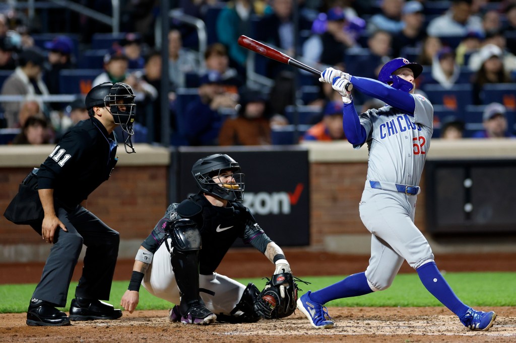 Pete Crow-Armstrong hits a sacrifice fly in the fifth inning allowing Matt Mervis (not pictured) to score in the Mets' 1-0 loss to the Cubs.