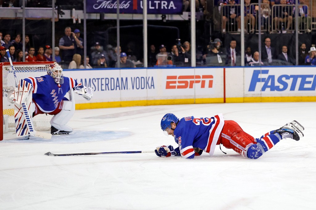 Jimmy Vesey exited with an upper-body injury in Game 2.