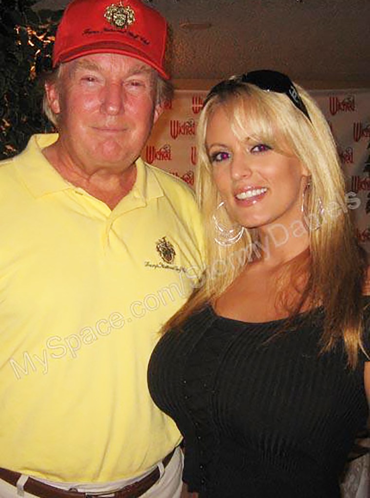 Donald Trump with porn actress Stephanie Clifford, whose stage name is Stormy Daniels from 2006 myspace, the photo was taken in Mid July 2006