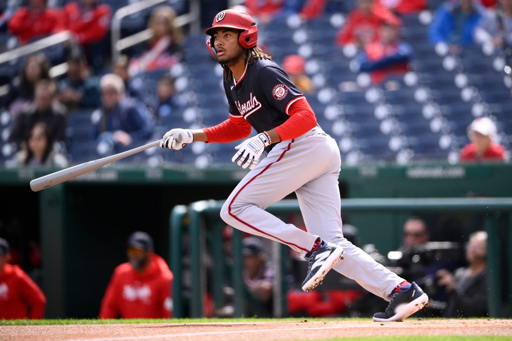 James Wood, pictured during the Nationals' spring training, has been productive in Triple-A to start 2024.