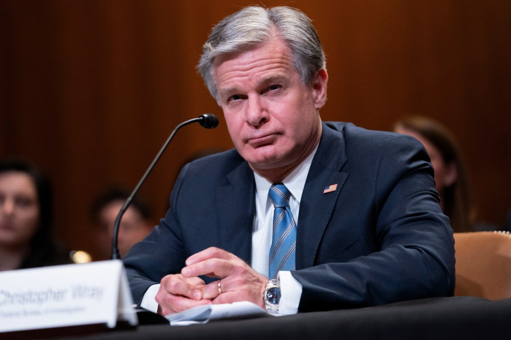 FBI Director Christopher Wray testifies during a Senate Appropriations Commerce, Justice, Science, and Related Agencies Subcommittee hearing on President Biden's proposed budget request for the Federal Bureau of Investigation, on Capitol Hill in Washington, D.C., U.S., June 4, 2024