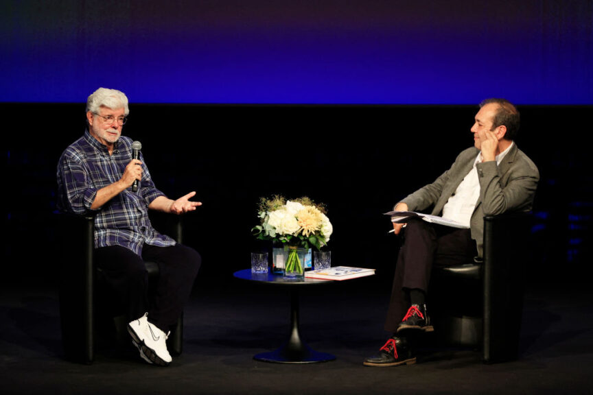 US director George Lucas attends a "Rendez-Vous With George Lucas" at the 77th edition of the Cannes Film Festival in Cannes, southern France, on May 24, 2024. (Photo by Valery HACHE / AFP) (Photo by VALERY HACHE/AFP via Getty Images)