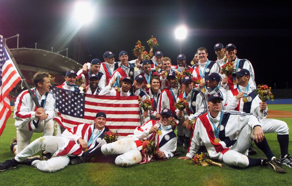 Team USA celebrates their Gold Medal victory over Cuba at the XXVII Olympic Summer Games in September 2000 in Sydney. 