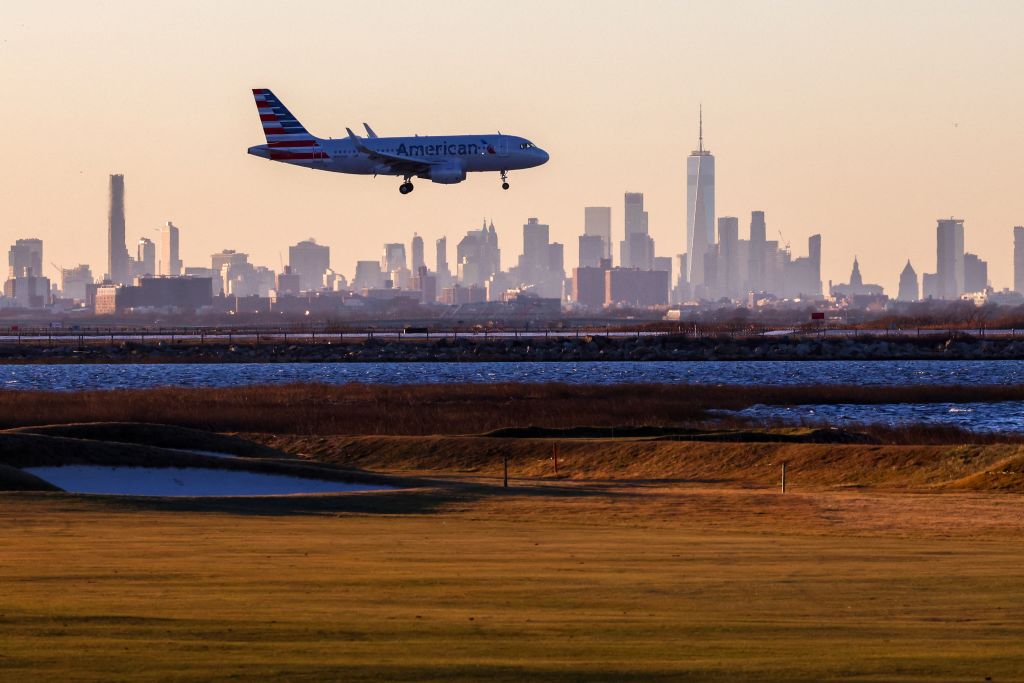 An Airbus A319 passenger aircraft of American Airlines arrives at JFK airport. 