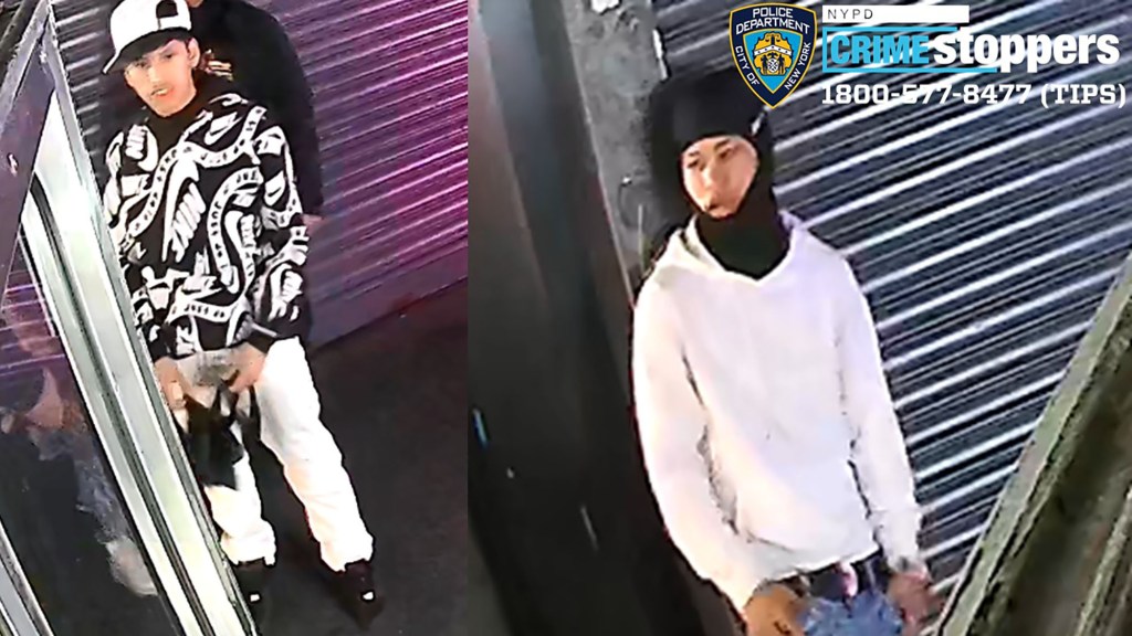 The NYPD are hunting two suspects who allegedly beat and robbed a tourist outside a hotel near Times Square on May 10. 