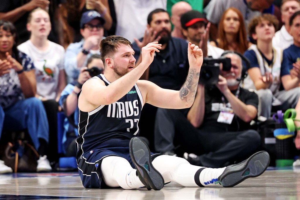 Dallas Mavericks guard Luka Doncic (77) reacts to receiving his sixth foul 