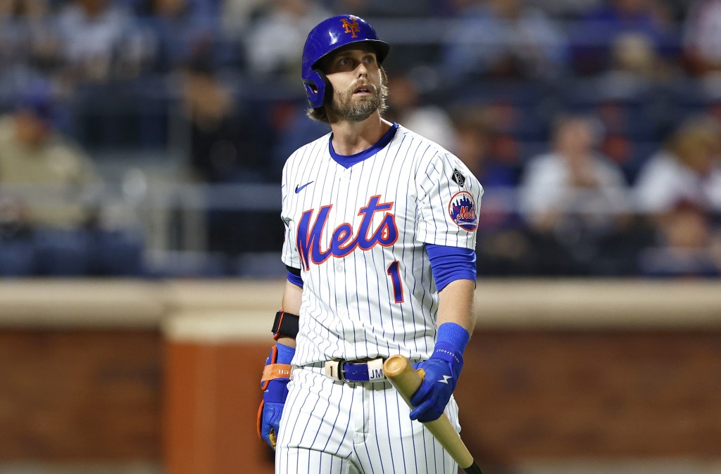 Jeff McNeil strikes out in the seventh inning as a pinch hitter in the Mets' 4-2 loss to the Marlins.