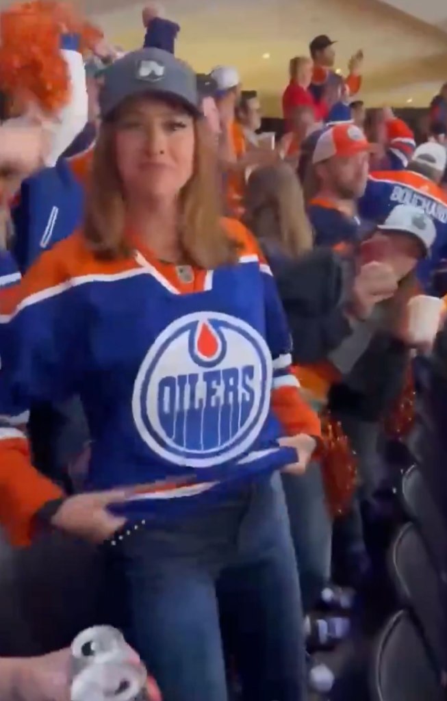 The fan, only identified as Kate, was caught on screen lifting up her jersey and baring all during the Western Conference Final series against the Dallas Stars back on May 31.